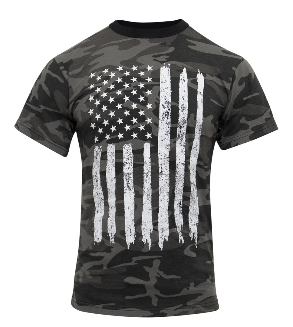 Rothco Camo US Flag T-Shirt - Black Camo