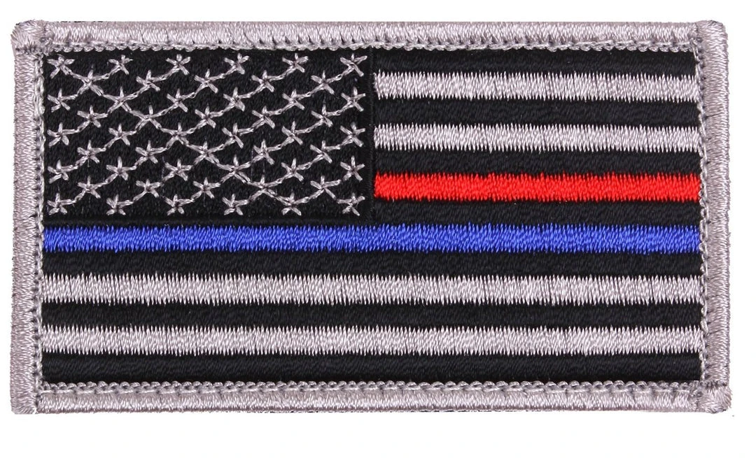 Rothco Thin Blue Line / Thin Red Line US Flag Patch - Hook Back
