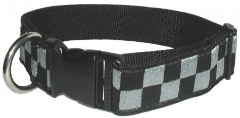 K9 Dog Gear Boston Leather 1 ½ Subdued Embroidered Collar, Black/Gray