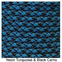 E. L. Wood Braiding 550 Survival Cord Neon Turquoise / Black Camo Paracord